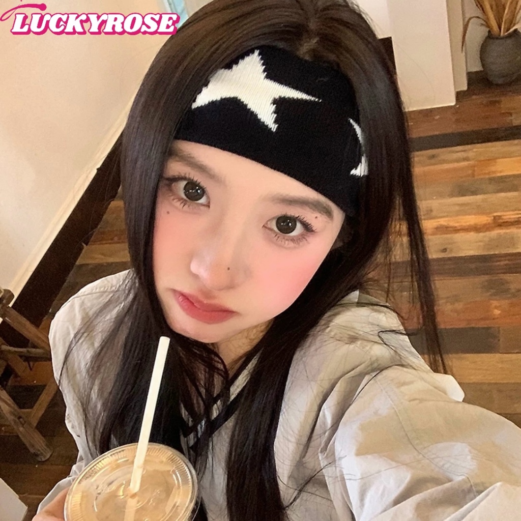 ผ้าคาดผม การออกกำลังกาย ลายดาวห้าแฉก โยคะ ดูดซับเหงื่อ แถบคาดศีรษะ สาว ย้อน ยุค