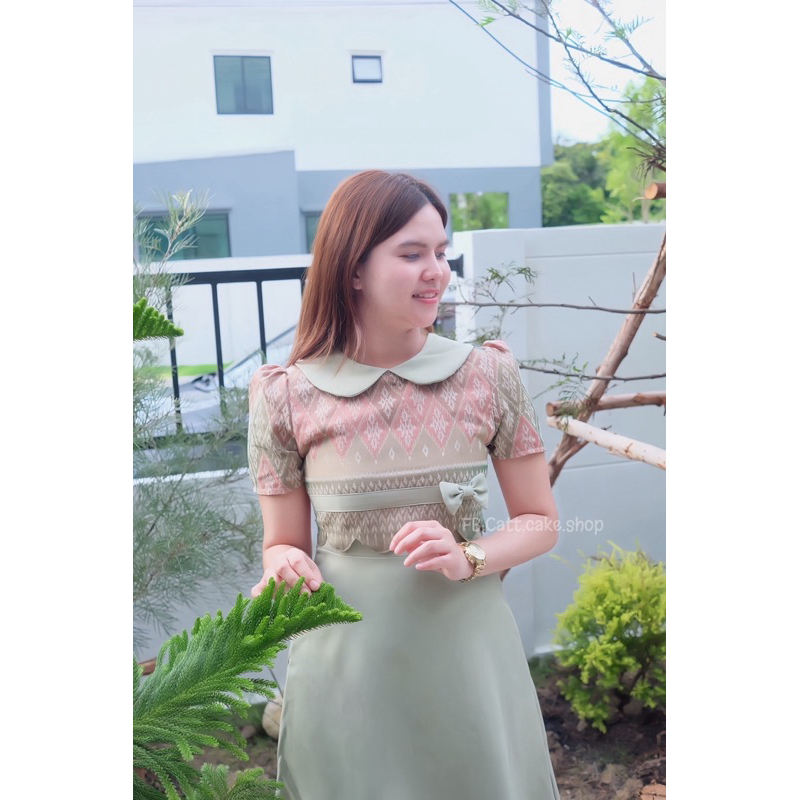 SALE เดรสผ้าไทยทอ ลายไทย แต่งหัวใจ