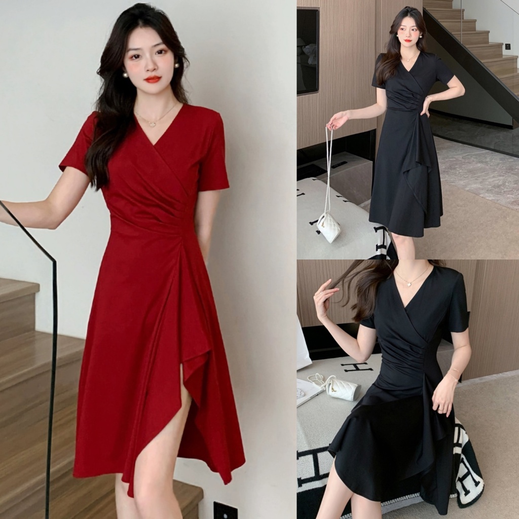 จัดส่งทันที M-4XL 3 สี สไตล์วินเทจฝรั่งเศส เดรส เหมาะสำหรับสาวที่อ้วน 45-90KG เดรสไซส์ใหญ่ความสง่างามและเสน่ห์
