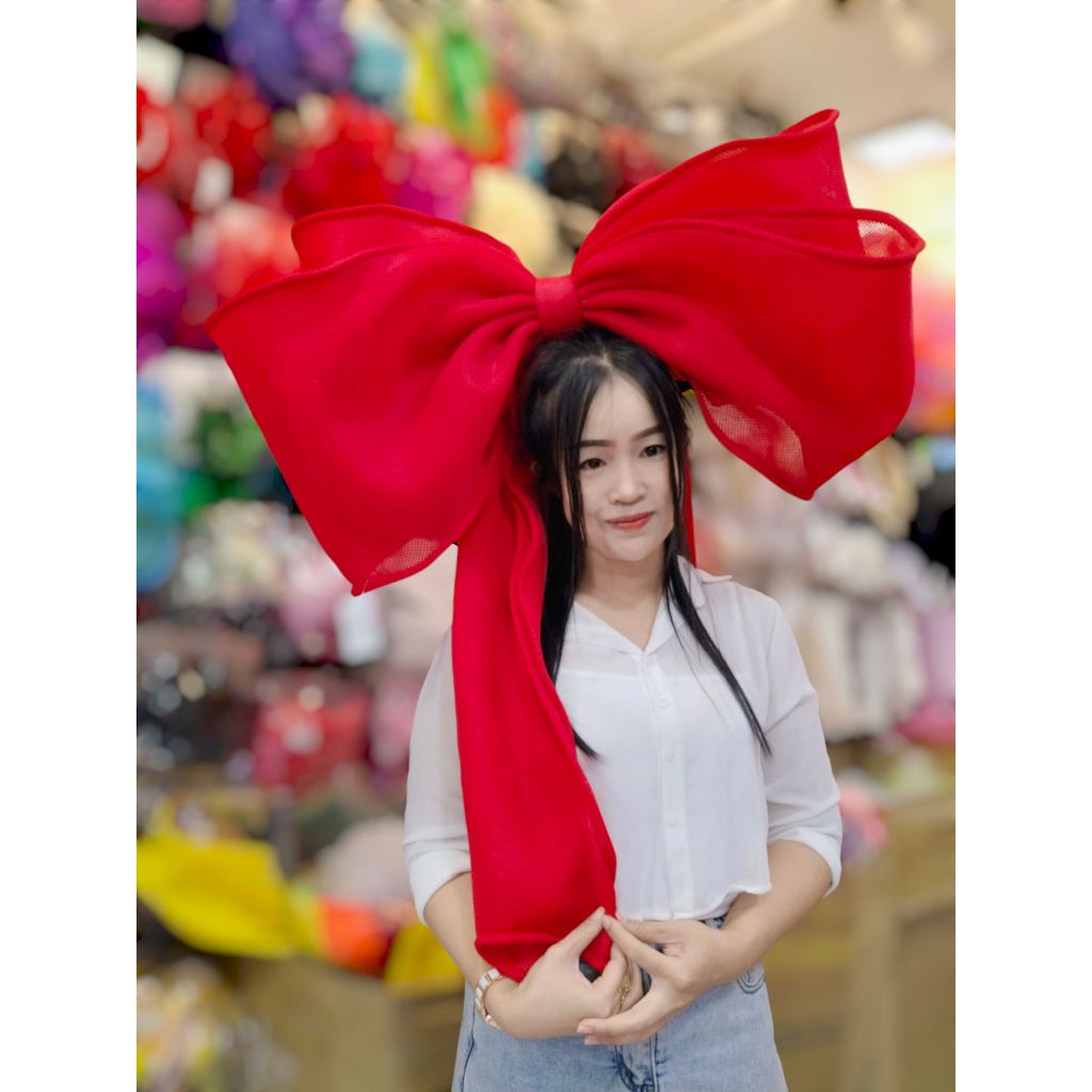 คาดผมโบว์โอเว่อร์ไซส์สองชั้น ( มีหาง) ขนาดจัมโบ้ดัดทรงได้