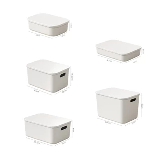 HOMEC กล่องเก็บของ พร้อมฝาปิด กล่องเก็บของพร้อมฝา Storage box พร้อมฝาปิด มีทีจับ น้ำหนักเบา พลาสติกแข็งแรง วางซ้อนกันได้
