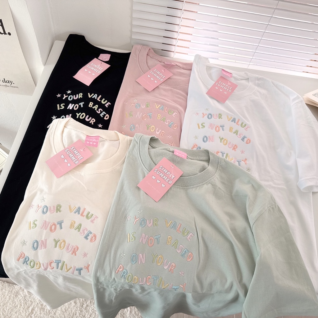 Sugarbeetshop | S372 YOUR VALUE IS NOT BASED เสื้อยืดโอเวอร์ไซต์ ผ้าคอตตอน