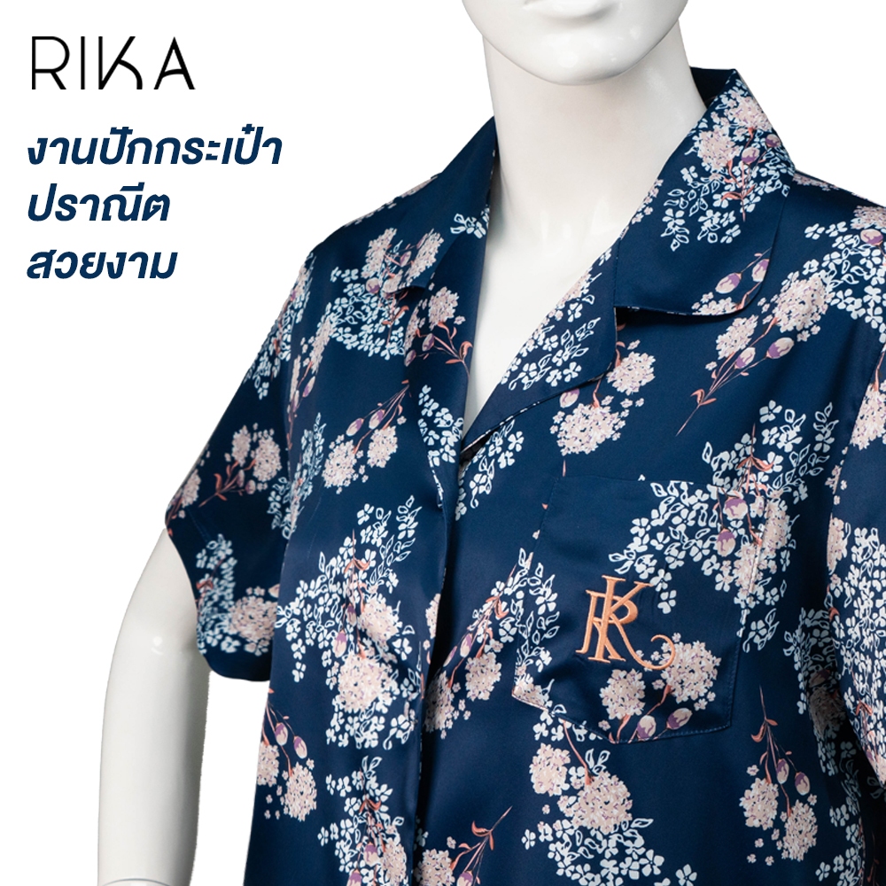 Rika ชุดนอน ผ้าซาตินพิมพ์ลาย ชุดเซ็ต เสื้อ+กางเกง ขาสั้น FV3075 เนื้อผ้านุ่ม ลื่น ใส่สบาย — صورة 6