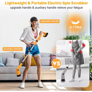 Qimedo 8in1 แปรงขัดไฟฟ้าไร้สาย 1500RPM Electric Spin Scrubber ที่ขัดห้องน้ำไฟฟ้า แปรงทำความสะอาด ชาร์จได้ หัวแปรง8ชนิด