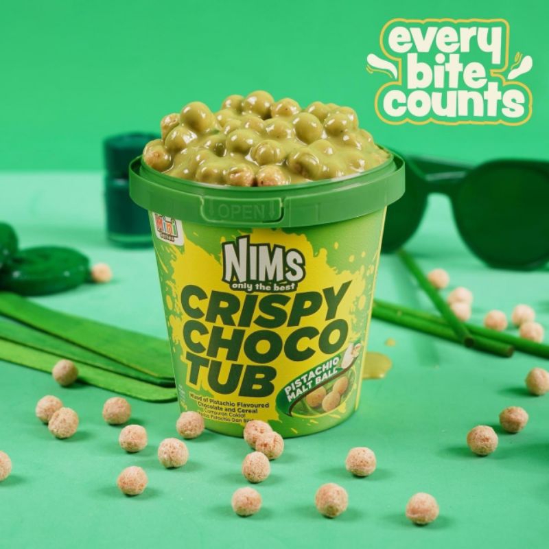 NEW IN !! มาใหม่ NIMS CRISPY CHOCO TUB รสชาติใหม่ Pistachio Malt Ball ปริมาณ 140 กรัม ลองแล้วจะติดใจจจจ