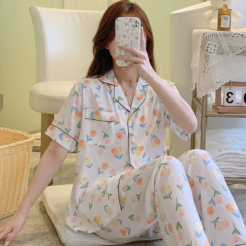 (สินค้าพร้อมส่ง)ชุดนอนผู้หญิงเนื้อผ้าเยื่อไผ่ แขนสั้น-ขายาว เนื้อผ้านุ่มลื่นใส่เย็นสบาย