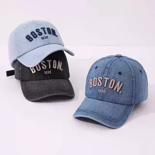 [พร้อมส่ง] หมวกเด็ก 2 - 8ปี รอบหัว:52-54 cm. หมวกแก๊ป (Cap) ผ้ายีนส์ งานฟอกเฟด ปักอักษร BOSTON 1630 หมวกแฟชั่นเด็ก