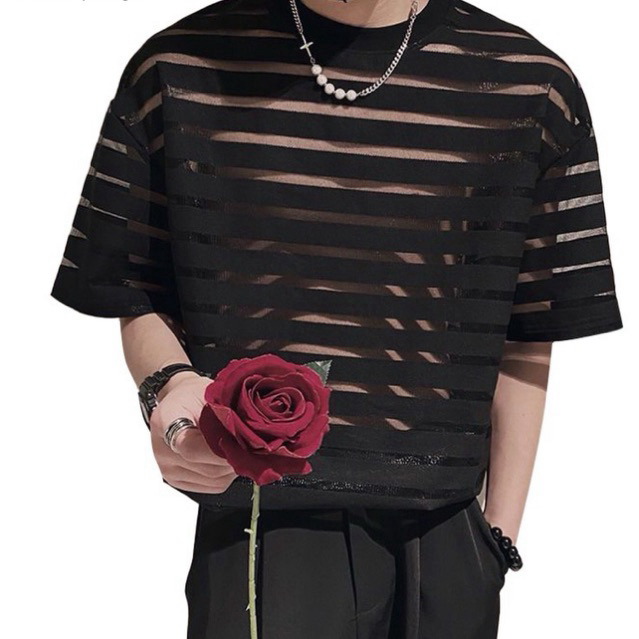 **พร้อมส่งทุกวัน** เสื้อซีรูทสีดำ เสื้อคอกลมเซ็กซี ตาข่ายดำ สไตล์เกาหลี สินค้าตรงปก ผ้าใส่สบาย ซีทรู