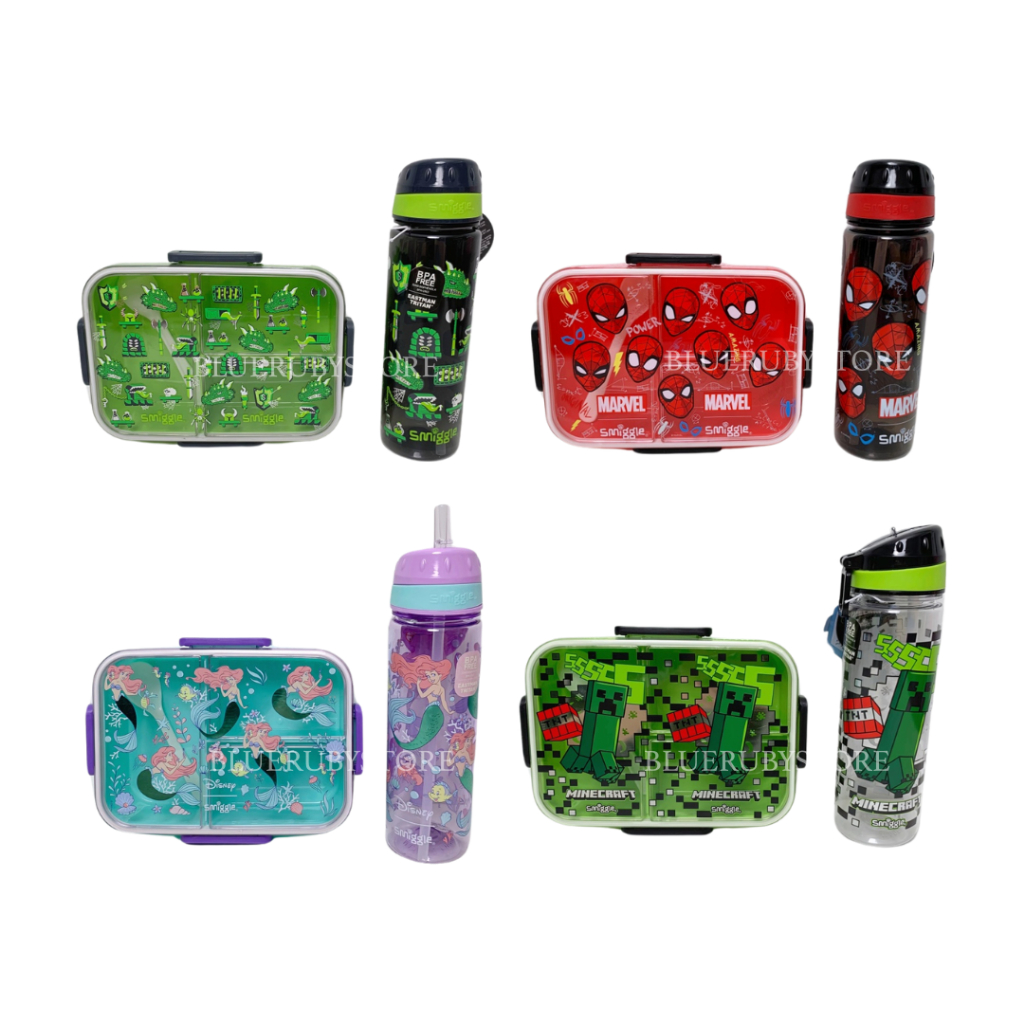 Set กล่องข้าว 3ช่อง + ขวดน้ำ แบบหลอด 650ml. ลายน่ารัก สำหรับเด็ก