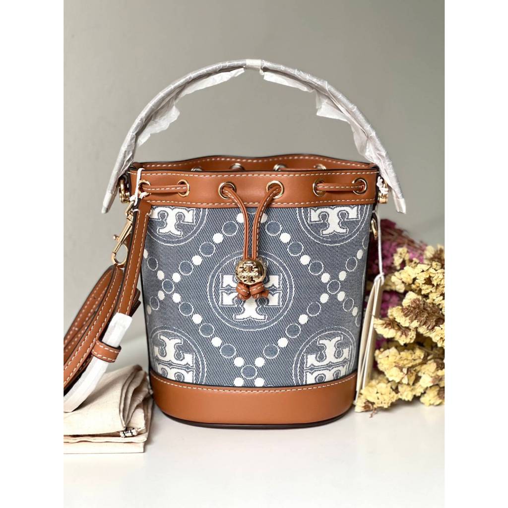 Tory Burch Mini T Monogram Denim Bucket Bag