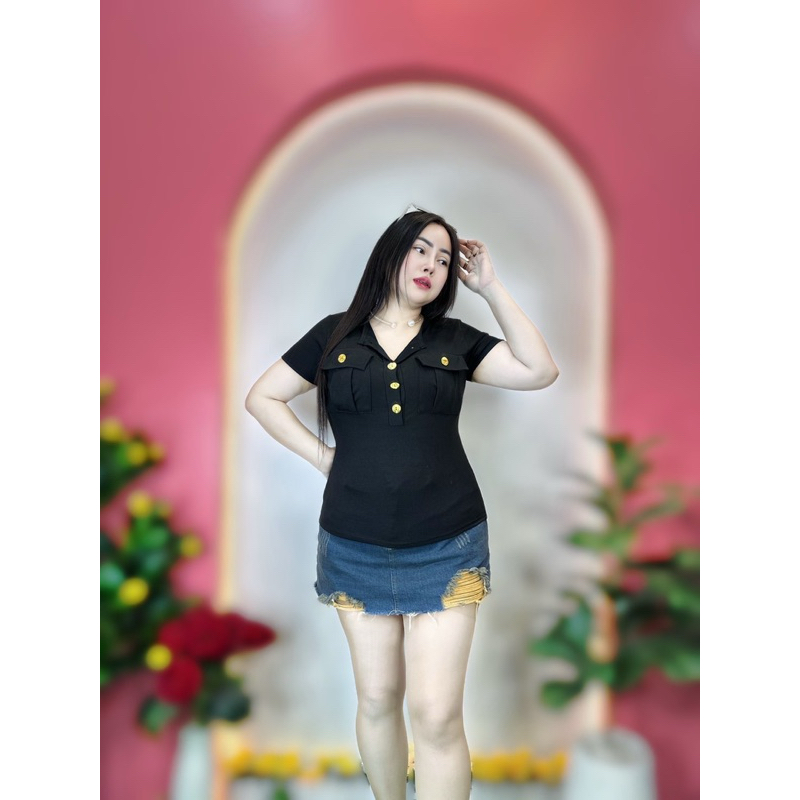 เสื้อผ้าสาวอวบ ขนาด 36-44 ยาว 23 * รุ่นกระดุมทองแขนสั้น•กระเป๋ากล่อง ราคา ถูกที่สุด ดีลบีเคเค แกลเลอรีภาพที่ 5