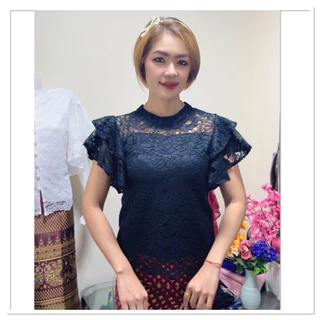 เสื้อลูกไม้แขนระบายใส่งานบุญงานบวชงานแต่งใส่ออกงาน