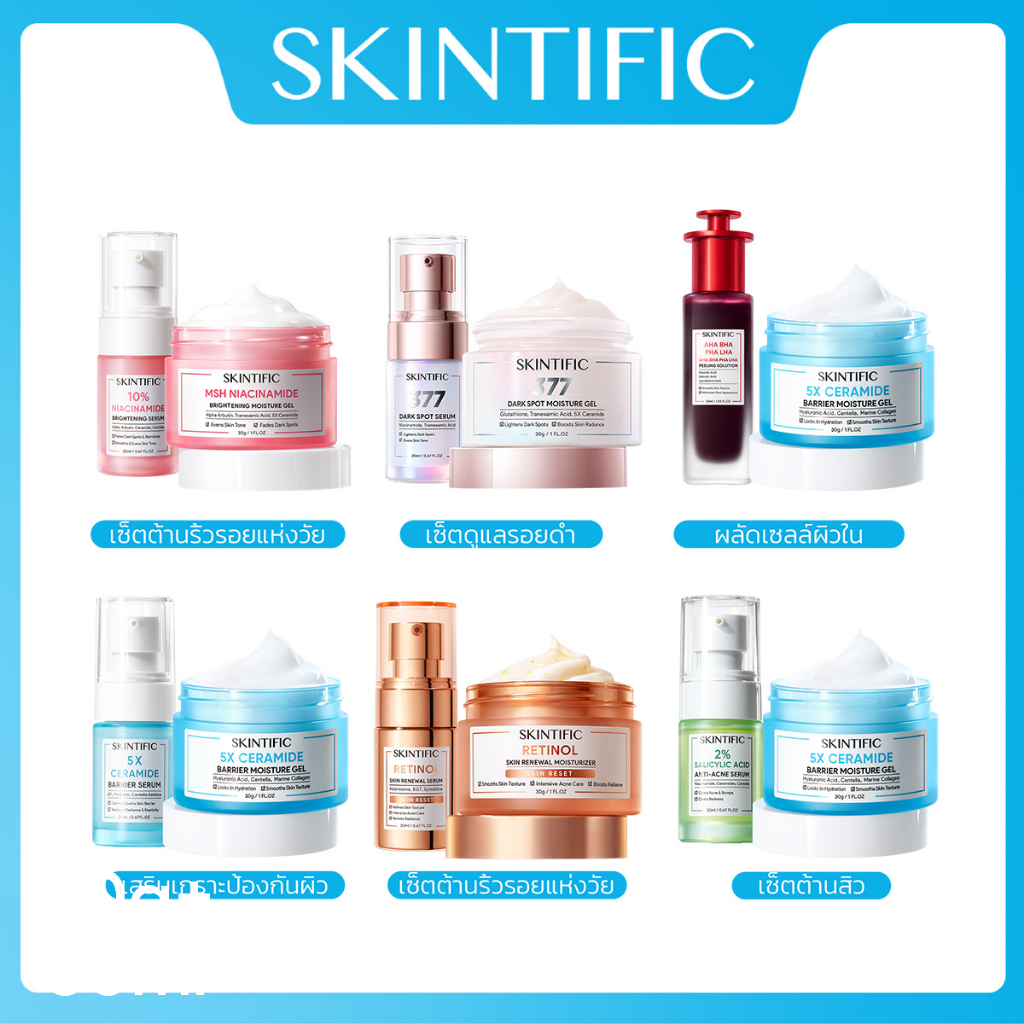 SKINTIFIC 2pcs Moisturizer ครีม เซรั่ม serum 5X Ceramide มอยเจอร์ไรเซอร์ ครีมทาผิว Niacinamide Retin