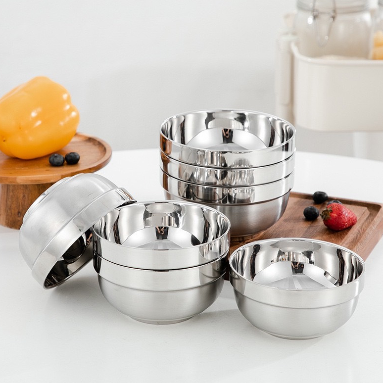 ชามสแตนเลส ถ้วยสแตนเลส สองชั้นสไตล์เกาหลี 12,14,16,18,#C032