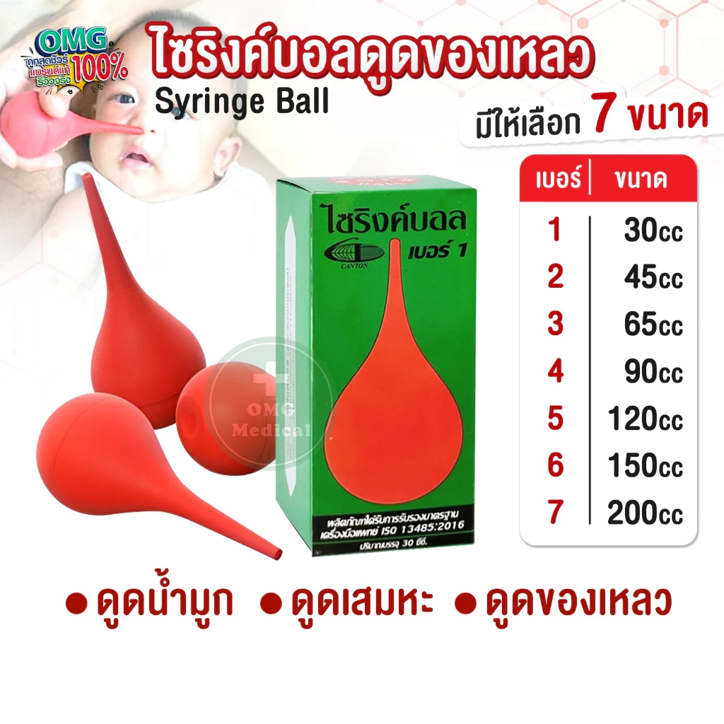 ไซริงค์บอล Syringe Ball ลูกยางอเนกประสงค์ ลูกยางแดง ลูกยางดูดน้ำมูก ดูดเสมหะ ดูดของเหลว เบอร์