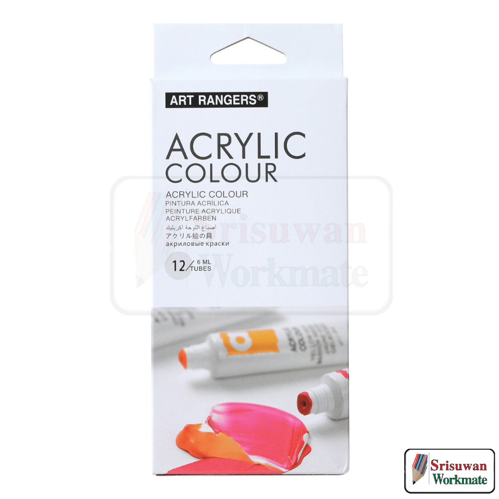 ART RANGERS PA31 ACRYLIC COLOUR 12 สี 12x6ml. ชุดสีอะคริลิค กันน้ำ สีอะคริลิค เพ้นท์ภาพ รองเท้า ผ้า ไม้ acrylic set RUJI