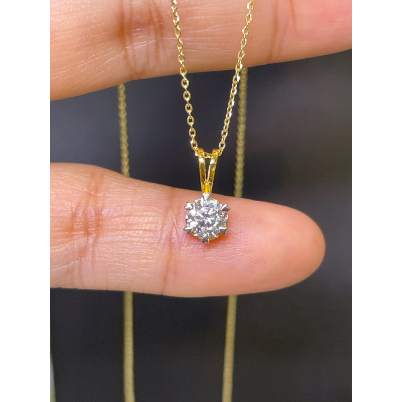 🌀ผ่อน 0%🌀 สร้อยคอพร้อมจี้กลม เพชรเม็ด 0.50 ct ทอง 9k
