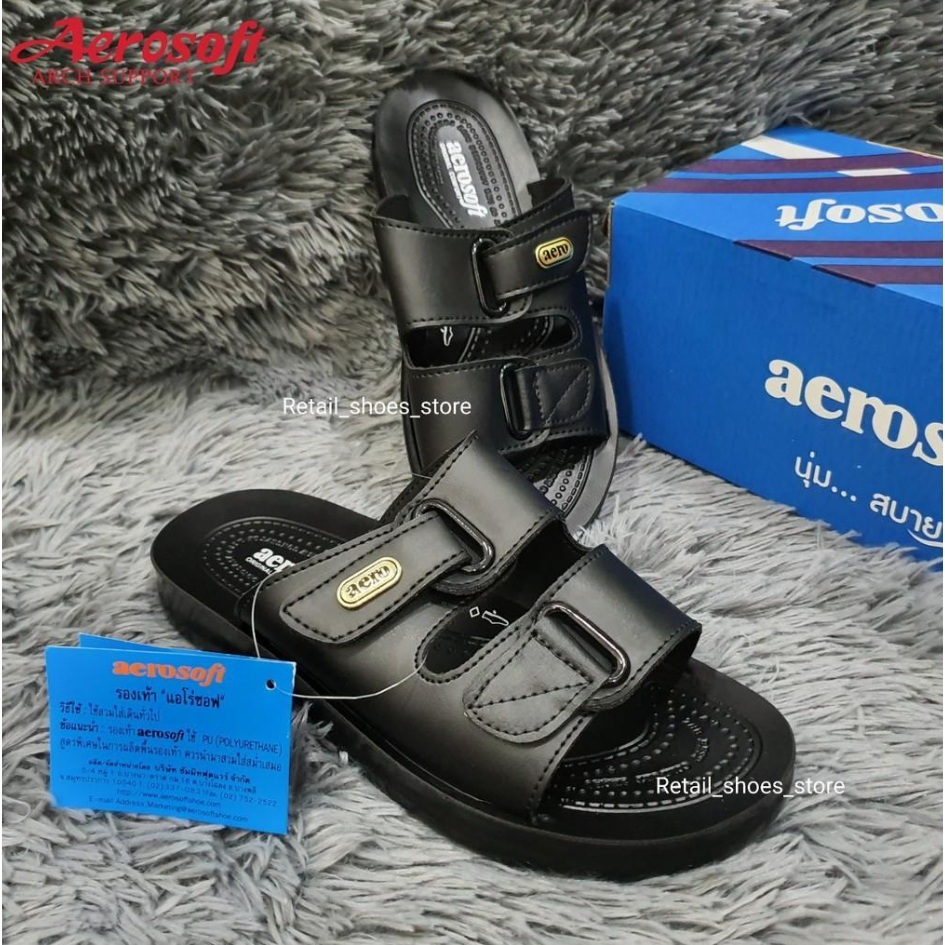 Aerosoft รองเท้าแตะผู้ชาย สีดำพื้นหนา รุ่น 4141  4142