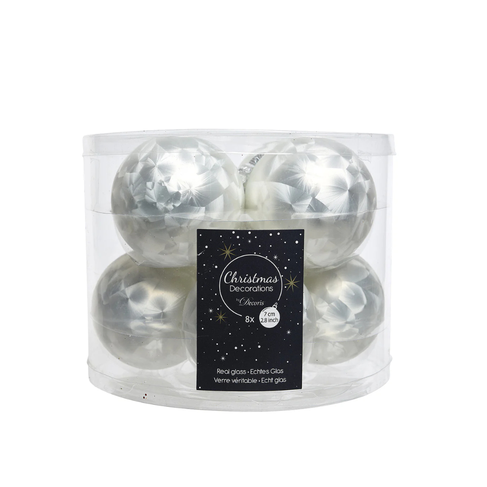9140544 White Ice Lacquer Baubles Glass (⌀ 7 cm) - Decoris Christmas Bauble ลูกบอลตกเเต่งคริสต์มาส