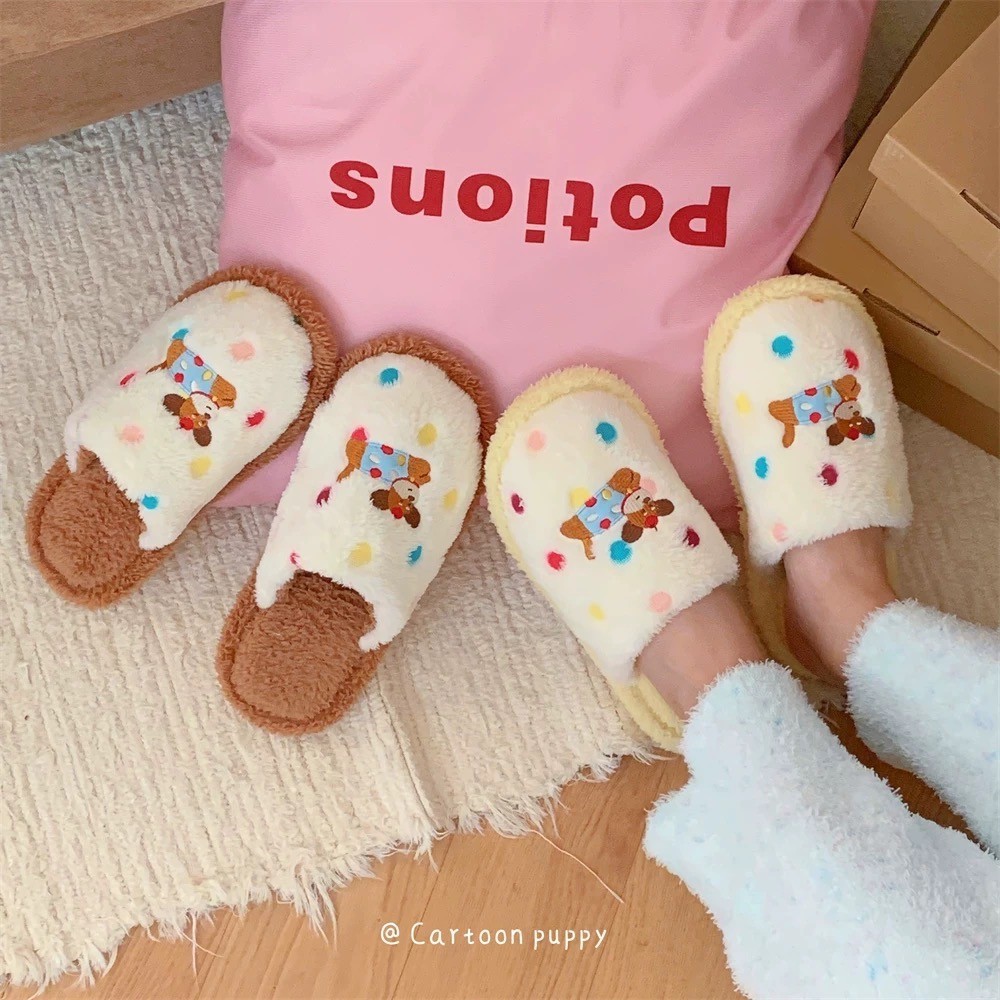 พร้อมส่ง🍬รองเท้าแตะขนนุ่ม Slippers สลิปเปอร์ขนนุ่ม ลายหมาลูกกวาด fluffy scandals รองเท้าแตะ รองเท้าใส่ในบ้าน 49068