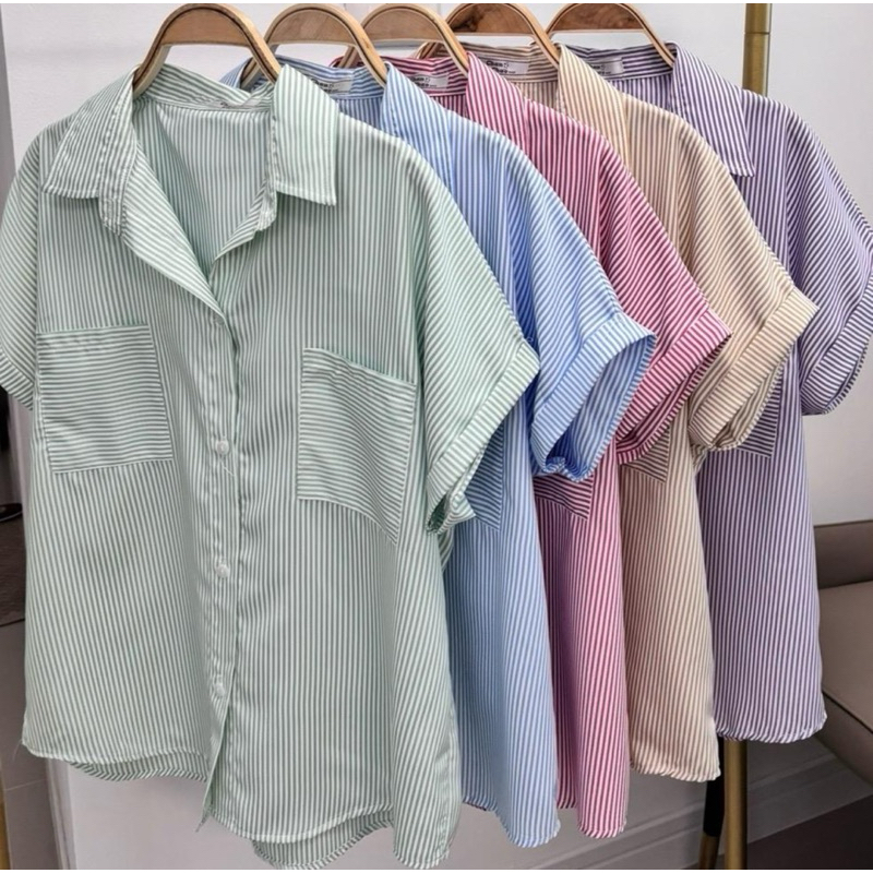เสื้อเชิ้ตแขนเบิ้ลแต่งกะเป๋าคู่หน้าอก44ยาว26นิ้ว