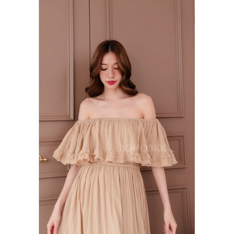 Boho Maxi Dress, Bohemian Dress, Vintage Dress, เดรสยาวโบฮีเมี่ยน  เดรสออกงาน ชุดแดง เดรสยาวปาดไหล่