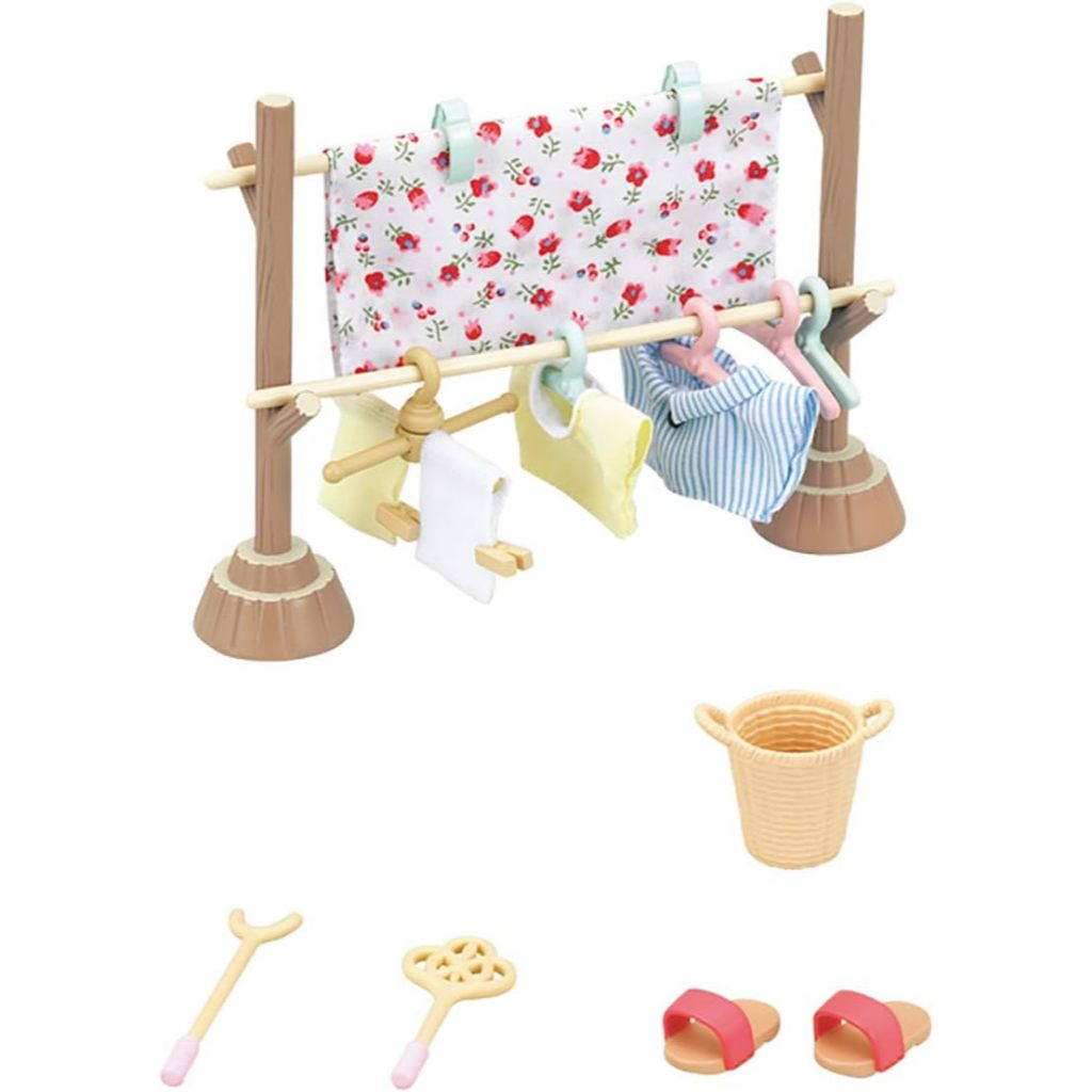 พร้อมส่ง Sylvanian Washing Accessory Set มือ 1 กล่องญี่ปุ่น ราวตากผ้า ไม้แขวนเสื้อ เฟอร์นิเจอร์