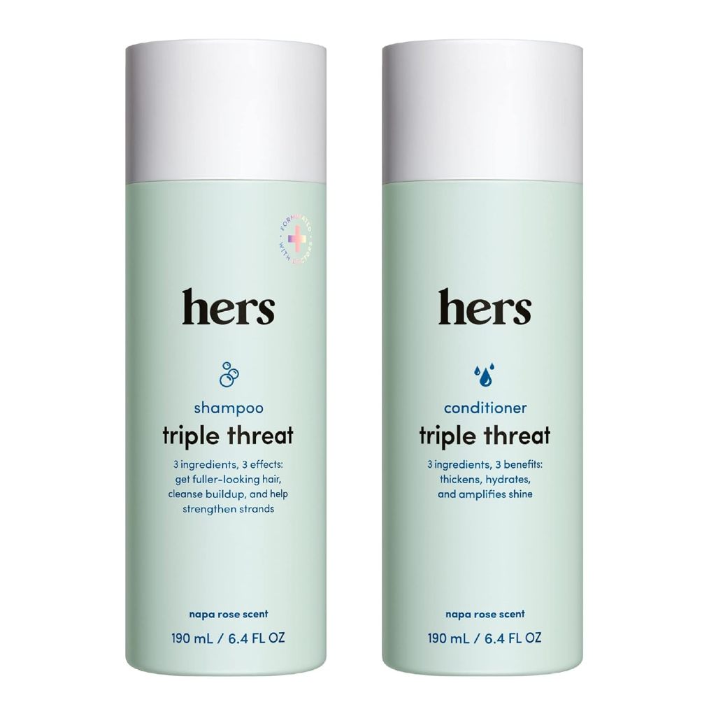 hers Triple Threat Shampoo & Conditioner แชมพูและครีมนวดผม ช่วยผมแข็งแรง ลดผมขาดร่วง มีน้ำหนัก