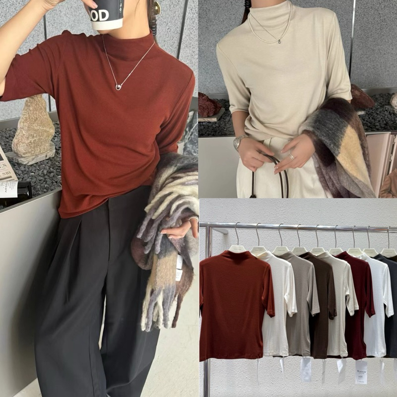 PTclosets เสื้อยืดแขนศอก คอปีน คอไร้ตะเข็บ ผ้านุ่มเด้ง ทรงสวยใส่สบาย ไม่รัดต้นแขน #WN8127
