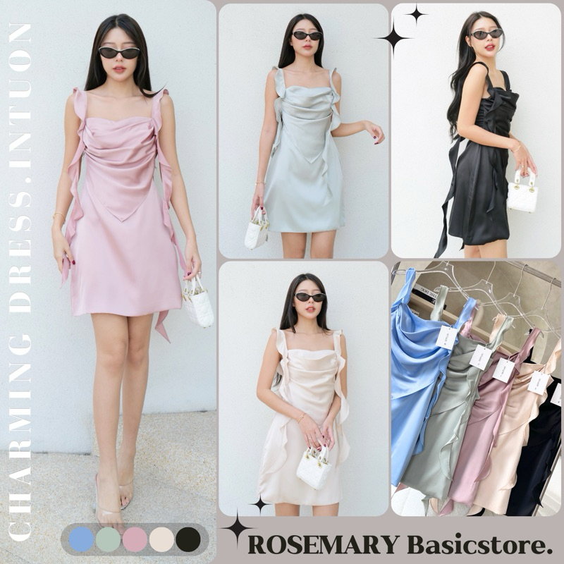 𝐂𝐡𝐚𝐫𝐦𝐢𝐧𝐠 𝐃𝐫𝐞𝐬𝐬 เดรสผ้าซาติน เดรสสั้น อกทรงหัวใจเว้า ป้าย INTUON #RosemaryBasicstore