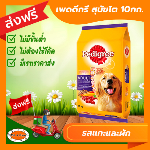 อาหารสุนัข Pedigree เพดดีกรี อาหารเม็ด สุนัขโต รสแกะและผัก ขนาด 10 กก. [ส่งฟรีไม่ต้องใช้โค้ด!!]