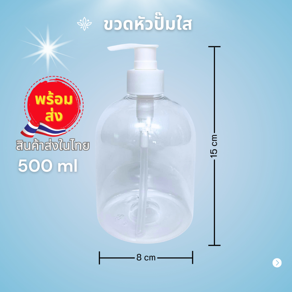 ( SALE ) ขวดพลาสติก ขวดปั๊มสีใส ขวด/ฝาหัวปั๊ม ขนาด500ml. แบบหนา