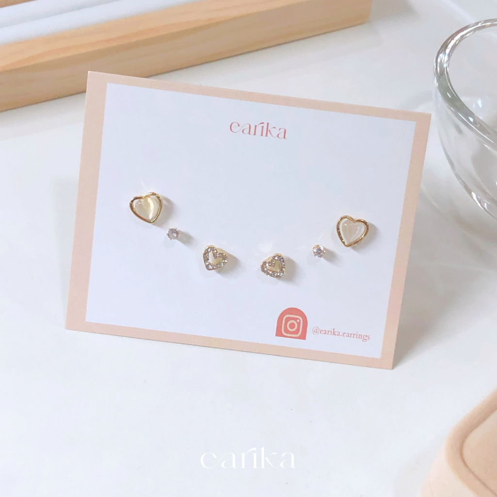earika.earrings - ivory heart and pal set เซ็ตต่างหูหัวใจก้ก้านเงินแท้ชุบทอง คนแพ้ง่ายใส่ได้