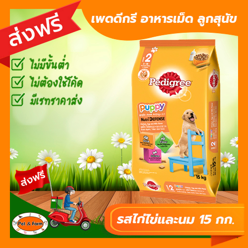 อาหารสุนัข เพดดีกรี PEDIGREE อาหารเม็ด ลูกสุนัข รสไก่ไข่และนม ขนาด 15 กก. [ส่งฟรีไม่ต้องใช้โค้ด!!]