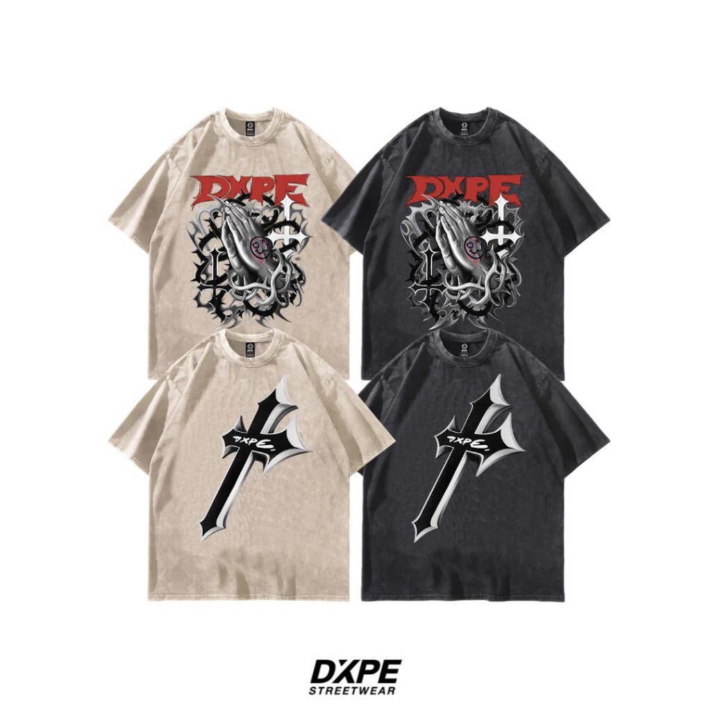 เสื้อยืดแขนสั้น เสื้อยืดผ้าคอตตอน แนวสตรีท DXPE - Pray Oversize Tee