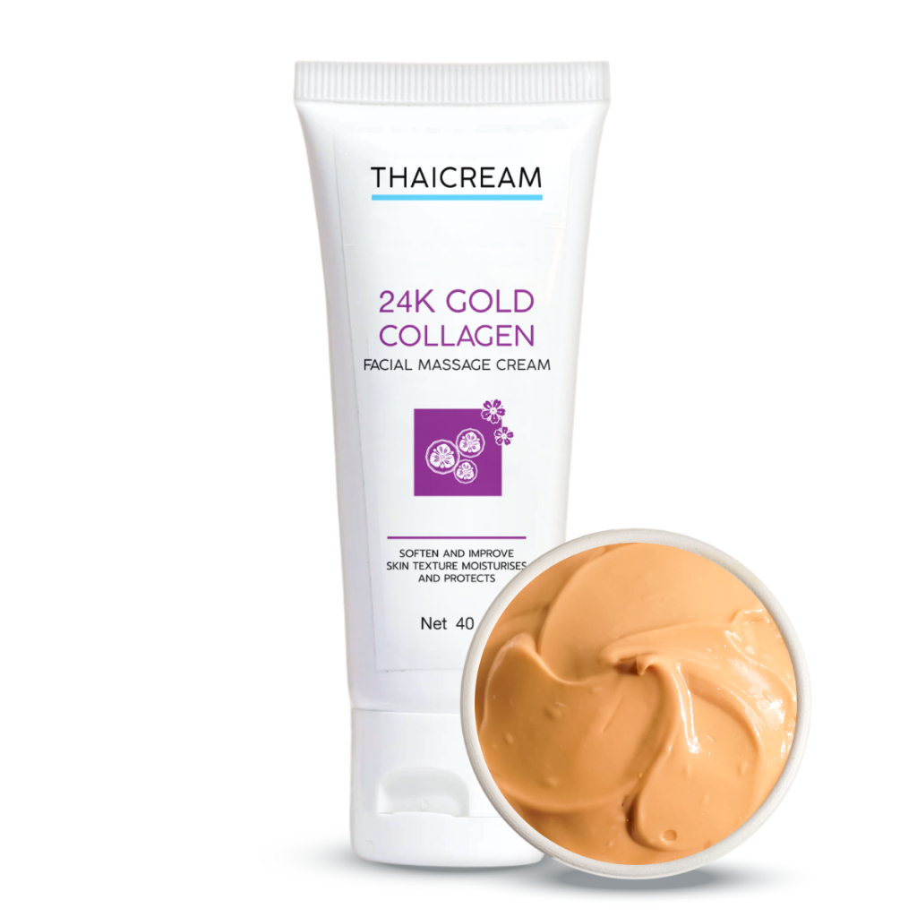 Thaicream ครีมนวดหน้า ริ้วรอย คอลลาเจน นวดหน้าด้วยมือ ไทยครีม 24k Gold Collagen Facial Massage Cream