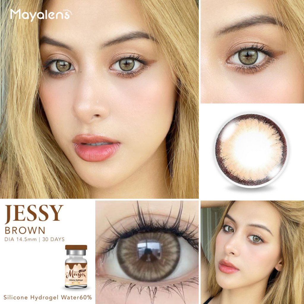 🔥คอนแทคเลนส์ Silicone Hydrogel ค่าอมน้ำ 60% - ขนาดกลาง 💗Jessy (Mayalens Premium) สี : Brown / Gray