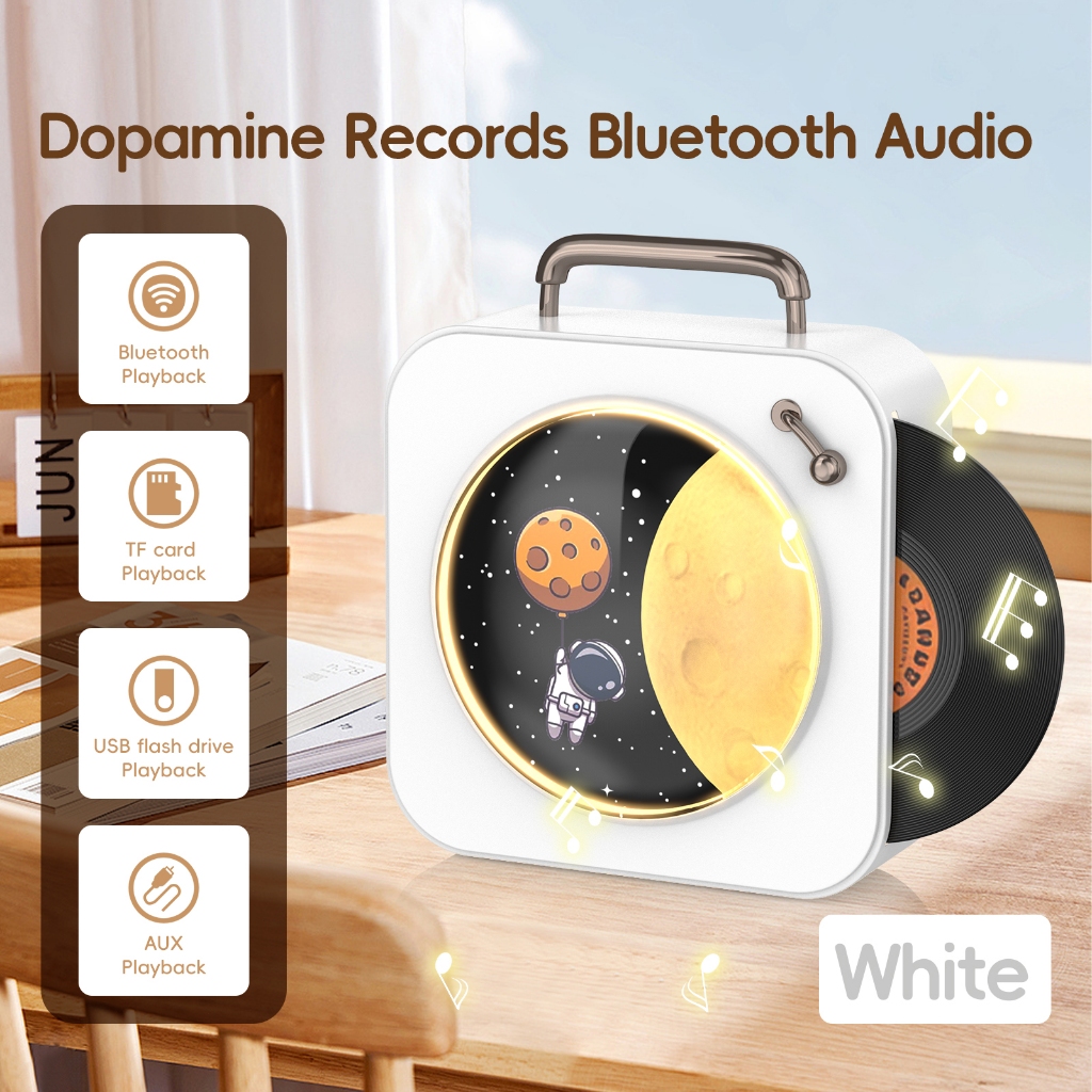 【จัดส่งฟรี】SUNATUR DZ-010 ลำโพงไร้สายบลูทูธ,เครื่องเล่นเพลงไวนิลขนาดเล็ก,ชาร์จ USB โคมไฟข้างเตียงพร้อมลำโพงสมาร์ทบลูทูธ