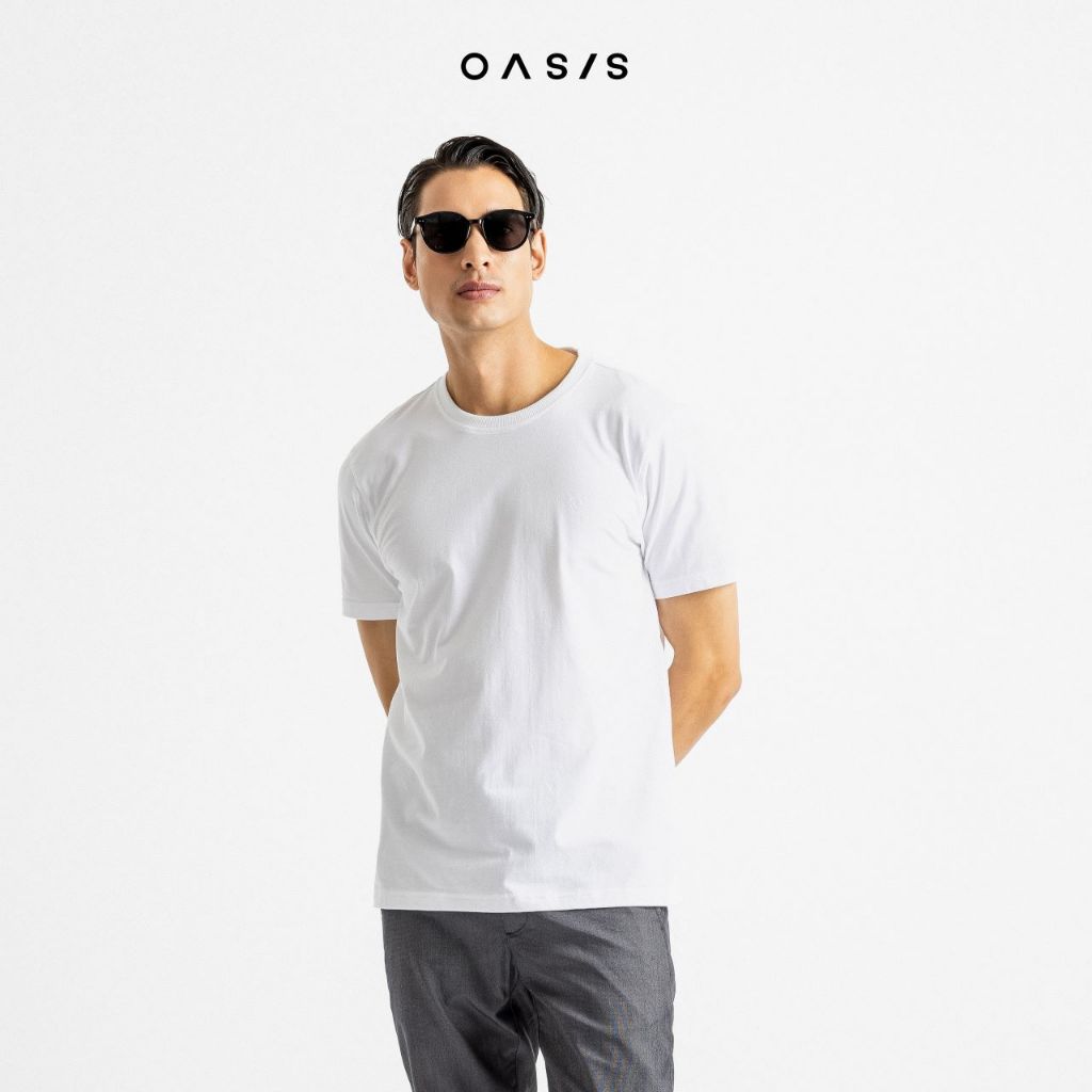 OASIS เสื้อยืดผู้ชาย เสื้อยืดคอกลม ผู้ชาย แขนสั้น สีขาว สีกากี สีดำ รุ่น MTC-1904