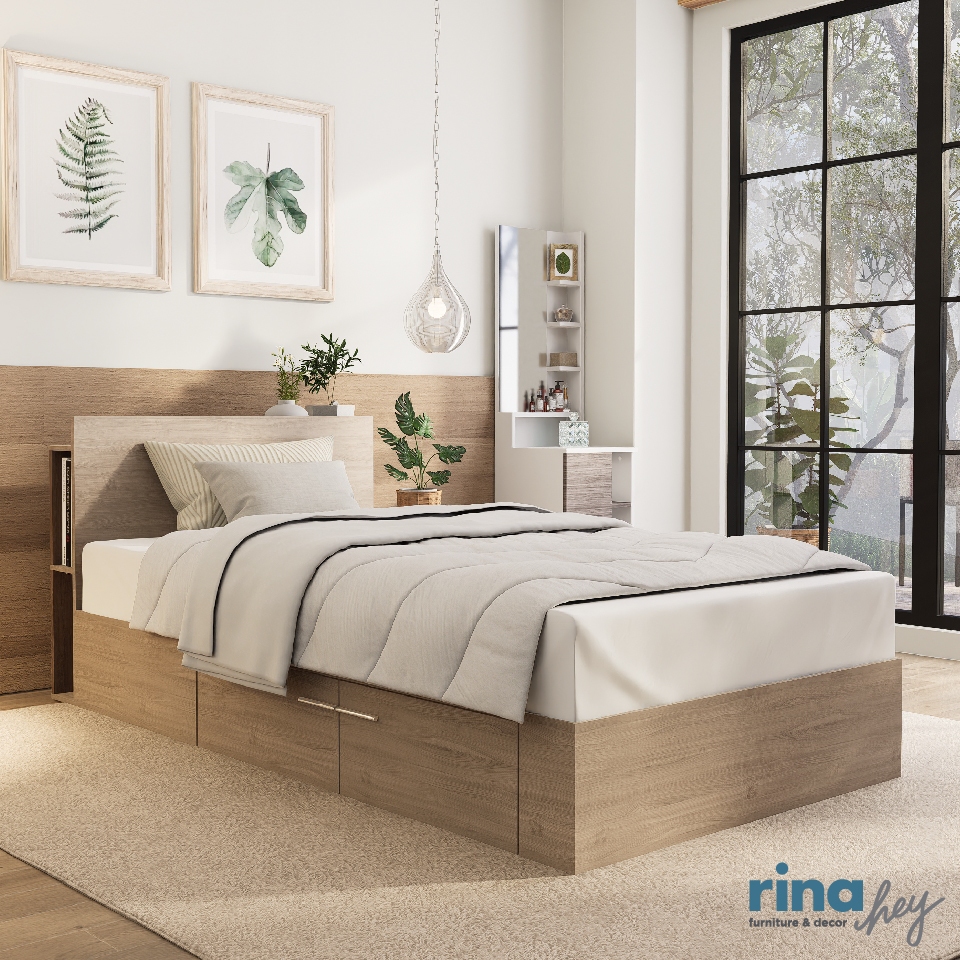 RINA HEY เตียงนอนขนาด 3.5 ฟุต รุ่น KAIZER/105 – สี น้ำตาลอ่อน