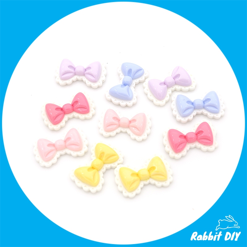 เรซิ่น โบว์ มีหลายสี ระบายขอบสีขาว (แพ็กรวมทุกสี 10 ชิ้น)