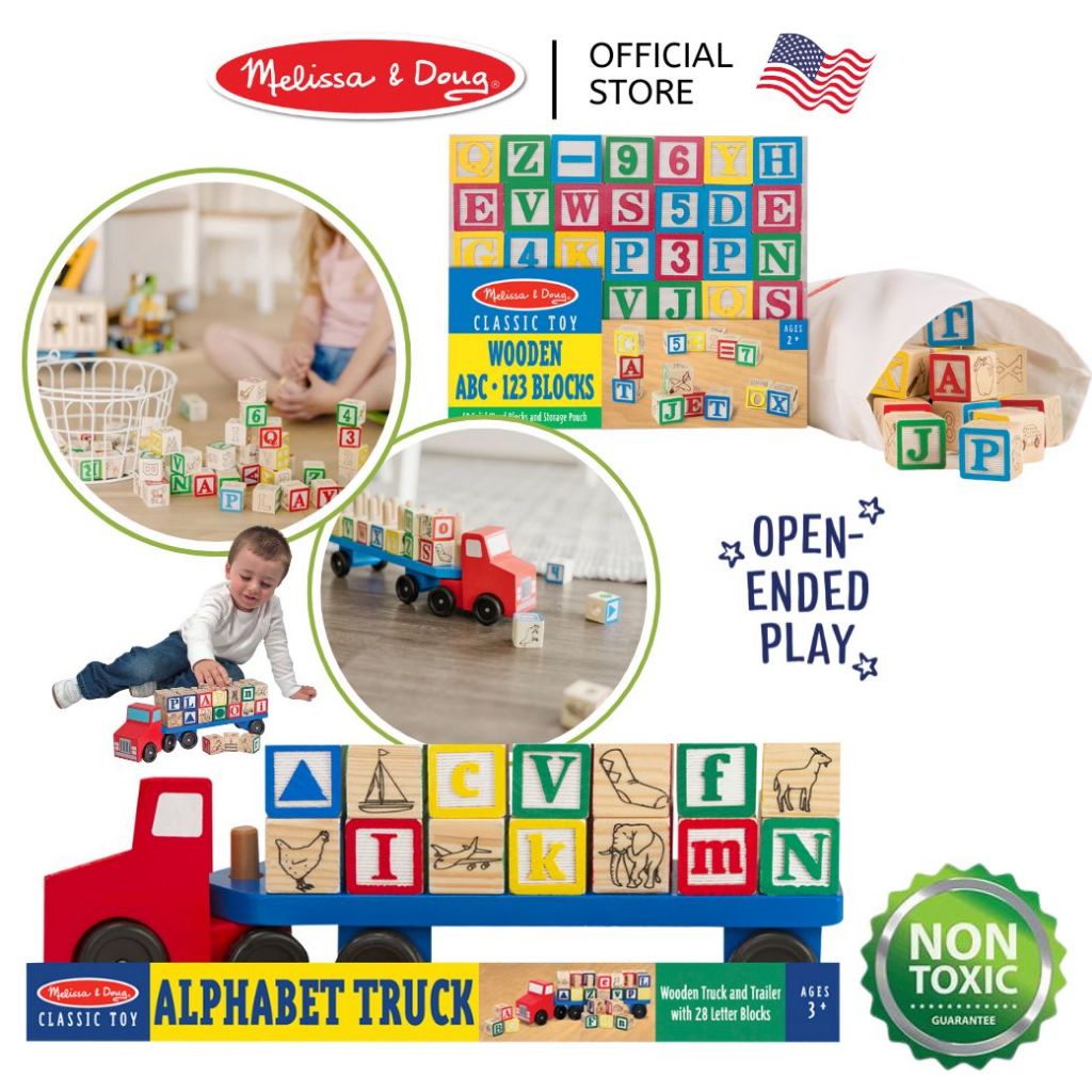 (ของแท้ USA) บล็อกไม้ ของเล่นเด็ก Alphabet Block Truck Melissa & Doug บล๊อคไม้ ของเล่นรถ  abc 1900