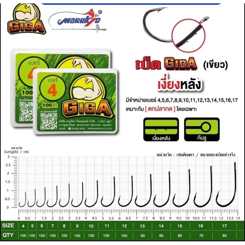 เบ็ด GIGA (เขียว)เงี่ยงหลัง ตัวเบ็ดสำหรับตกปลากด