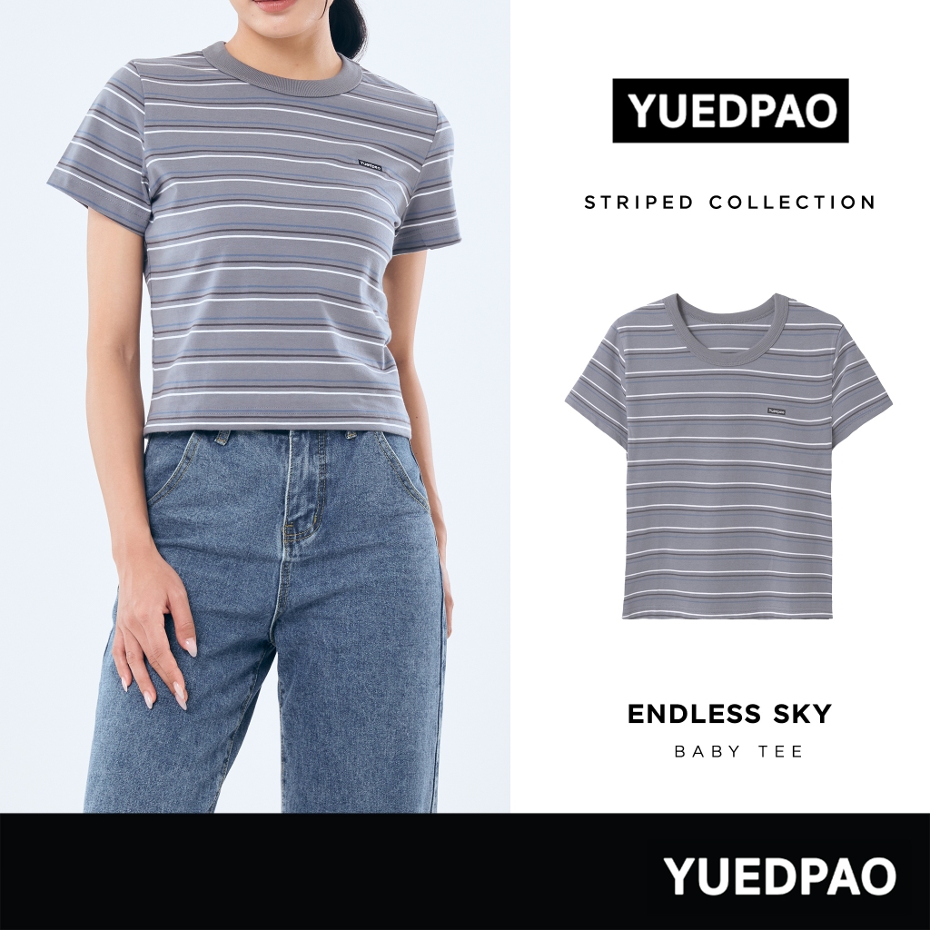 Yuedpao Baby Tee Striped รับประกันไม่ย้วย 2 ปี ผ้าหนาทรงสวย ยับยากรีดง่าย เสื้อยืดผู้หญิง สี Deep Chacoal Gray