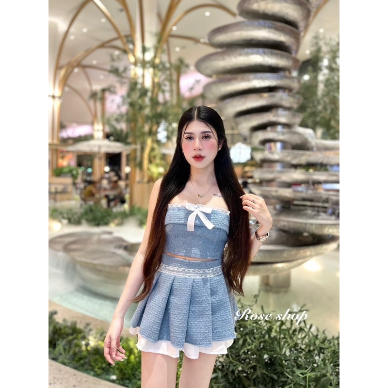 Khnes Set 2ชิ้น เกาะอกแต่งโบว์ ชายกระโปรงอย่างสวย เนื้อผ้าสวยใส่สบายแต่งที่ดูเข้ากันสุดดดด