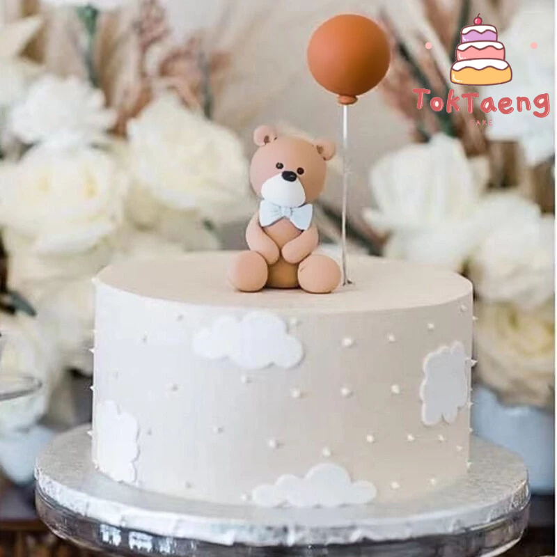 ตุ๊กตา หมีน้ำตาลลูกโปร่งแดง สีน้ำตาล เครื่องประดับ ตกแต่ง เค้ก 100 206 2524