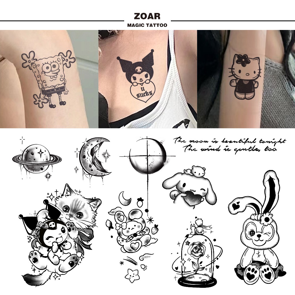 ZOAR A010 tattoo การ์ตูนน่ารักดาวเคราะห์ สติ๊กเกอร์รอยสักสมุนไพร กันน้ำ กันรอย ยาวนาน กึ่งถาวร แสดงสี