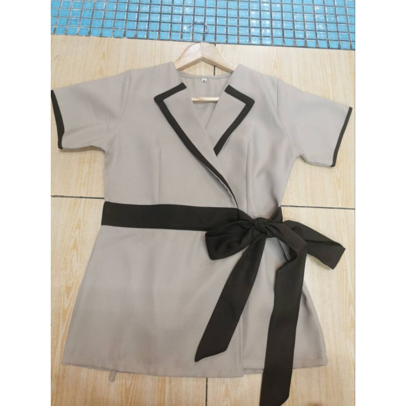 เสื้อพนักงานสปา&พนักงานต้อนรับผ้าโชล่อนผูข้าง