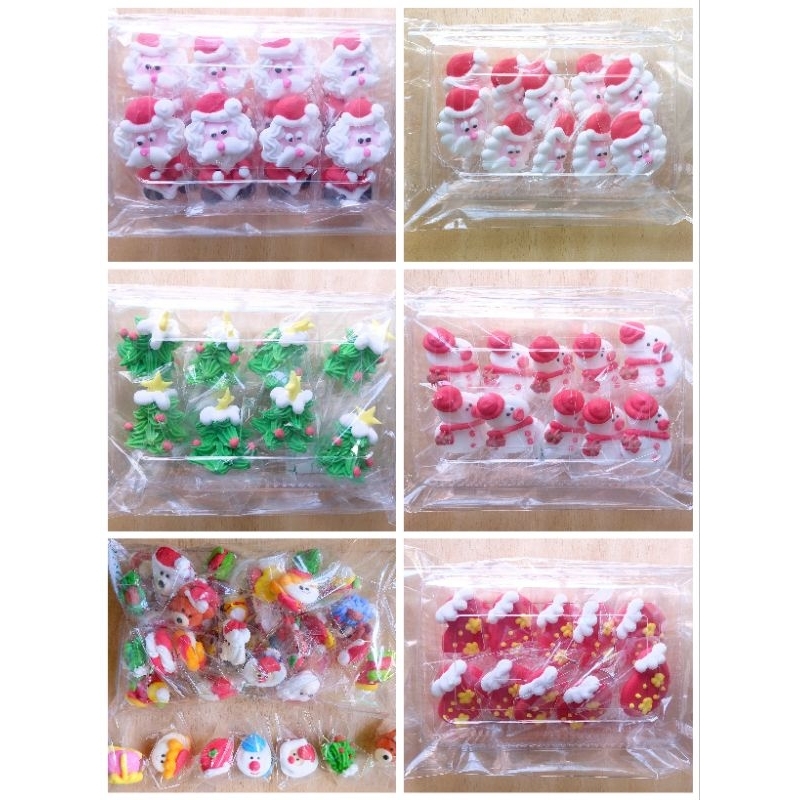 ตุ๊กตาน้ำตาลรูปซานต้าครอส ต้นคริสมาส สโนวแมน เพนกวิ้น หมี Santa sugar น้ำตาลแต่งหน้าเค้ก เทศกาลคริสมาส 5x5cm 8ตัว