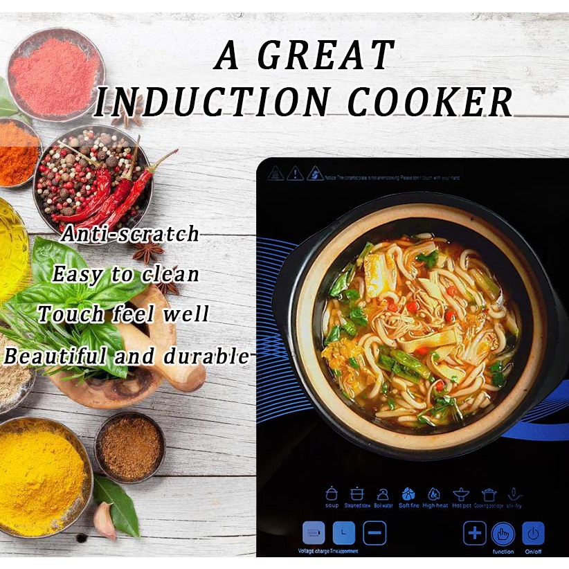 Tarawa induction cooker เตาแม่เหล็กไฟฟ้า 2200W เตาไฟฟ้า 8 เมนูอัจฉริยะ แผงกระจกกันระเบิด ปุ่มสัมผัส ความร้อนเร็ว